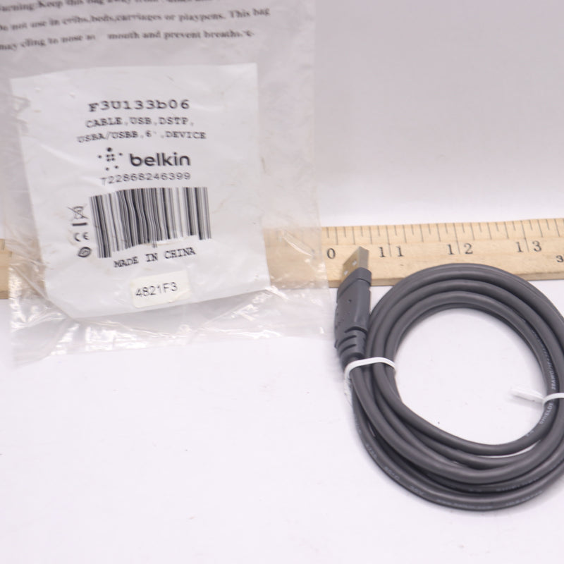 Belkin Hi-Speed USB 2.0 Cable Gray 6' F3U133B06