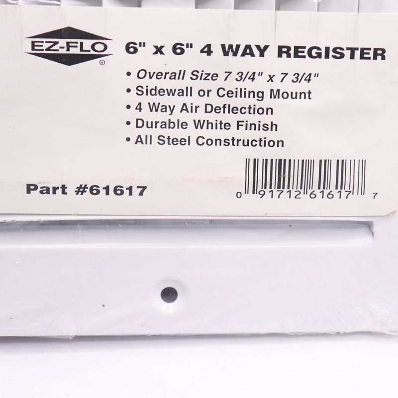 EZ-FLO  Four Way Wall Ceiling Air Vent Cover White 6" x 6" 61617