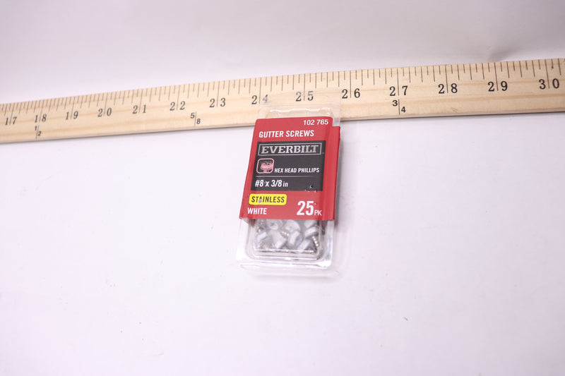 (25-Pk) Everbilt Hex Head Gutter Sheet Metal Screw White Stainless Steel