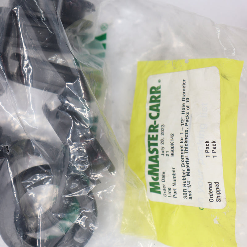 (10-Pk) McMaster-Carr SBR Rubber Grommet  for 1-1/2" Hole Dia. & 1/4" Thickness