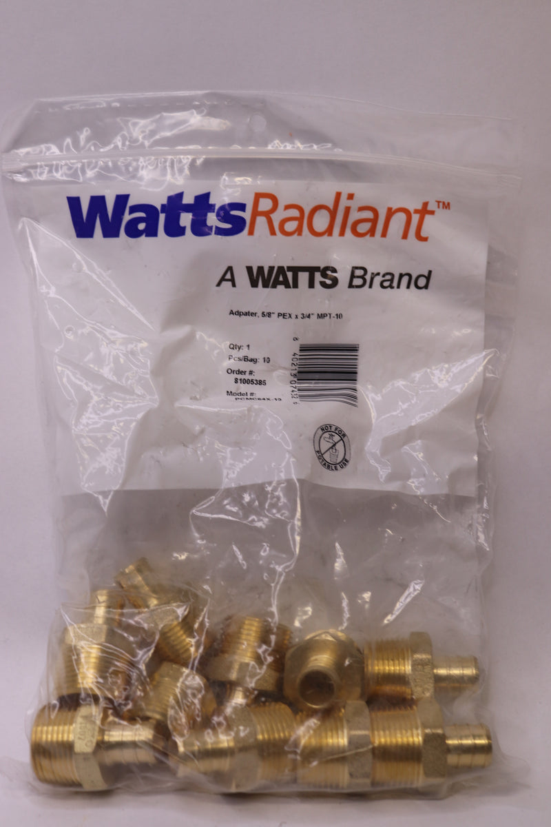 (10-Pk) Watts Radiants Pex Crimp Adapter 5/8" PEX x  3/4" Male NPT PCMC64X-10