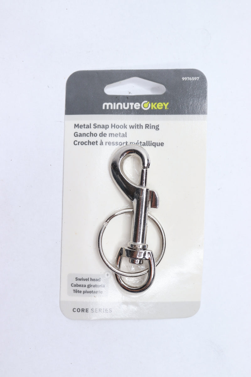 Minute Key Belt Snap Hook With Ring Metal Nickle Plated Silver 9976597