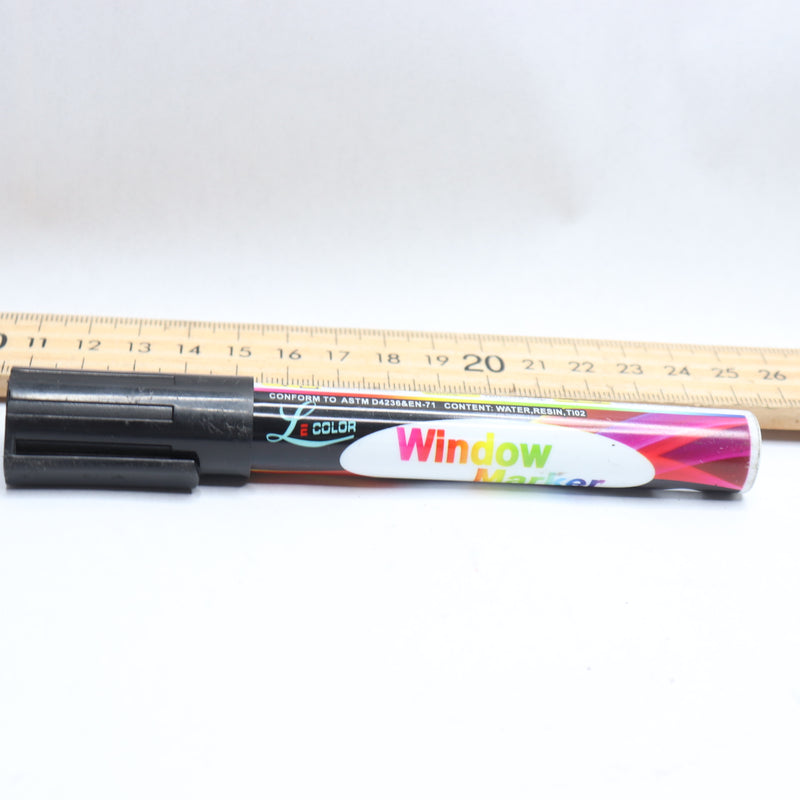 Lecolor Liquid Chalk Glass Pen Window Marker Fine Tip Black  FL-001