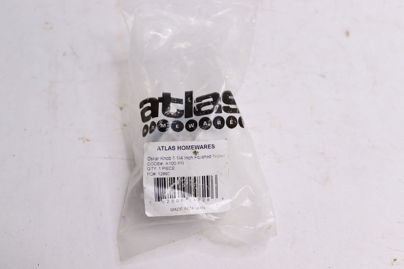 Atlasz Oskar Knob Polished Nickel Zinc Alloy 1-1/4" A100-PN