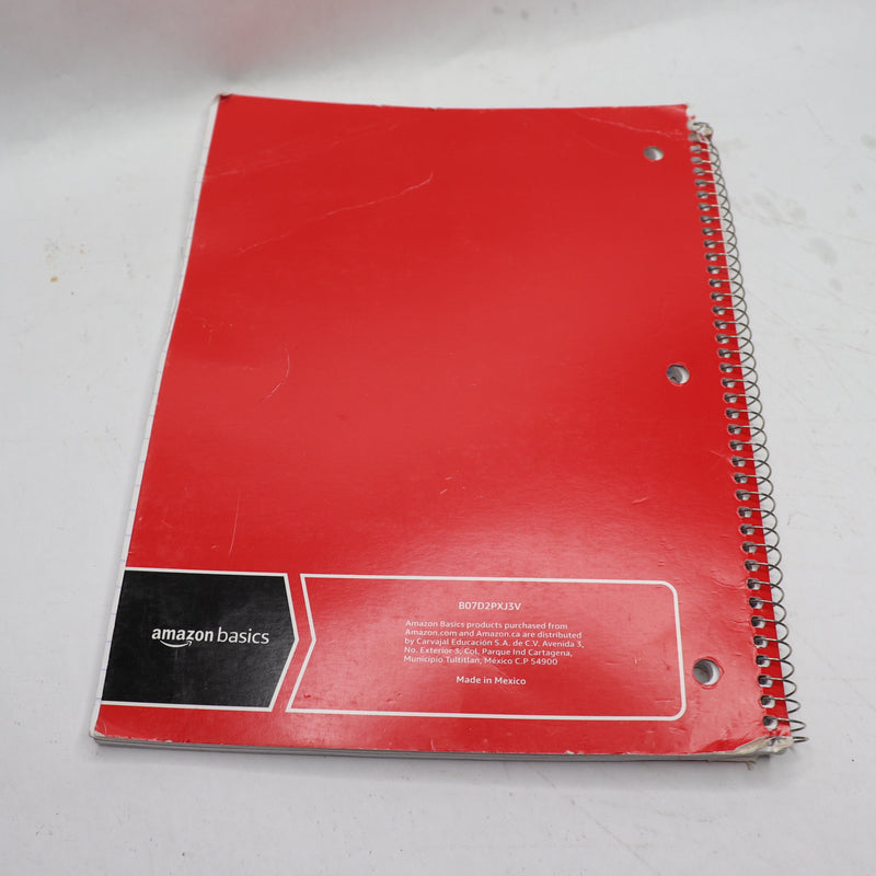 Amazon Wide Ruled Wirebound Spiral Notebook Red 70-Sheet 10.5" x 8" B07D2PXJ3V
