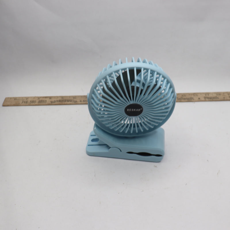 Beskar Portable Small Clip Desk Fan with Strong Airflow 3 Speeds Blue ZLS-E300