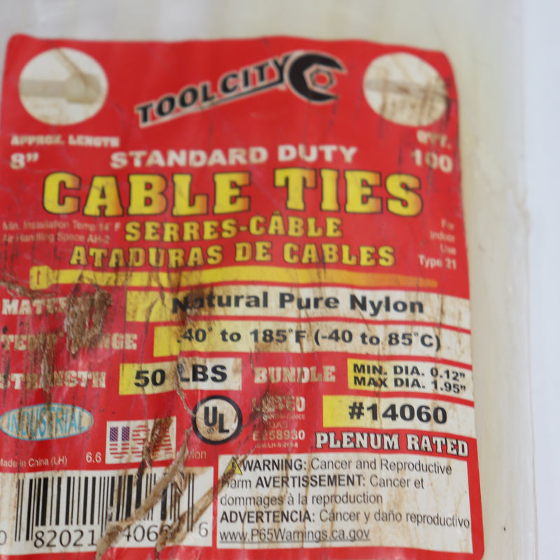 (100-Pk) Tool City Cable Tie White 8" 14060
