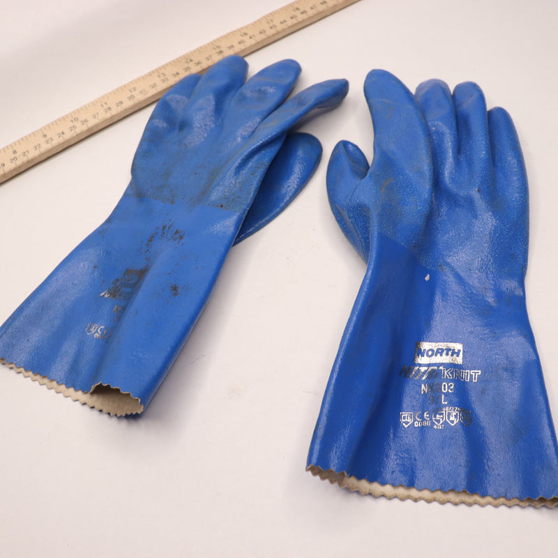 (Pair) North Nitri-Knit Lined Chemical Resistant Nitrile Gloves Blue Large