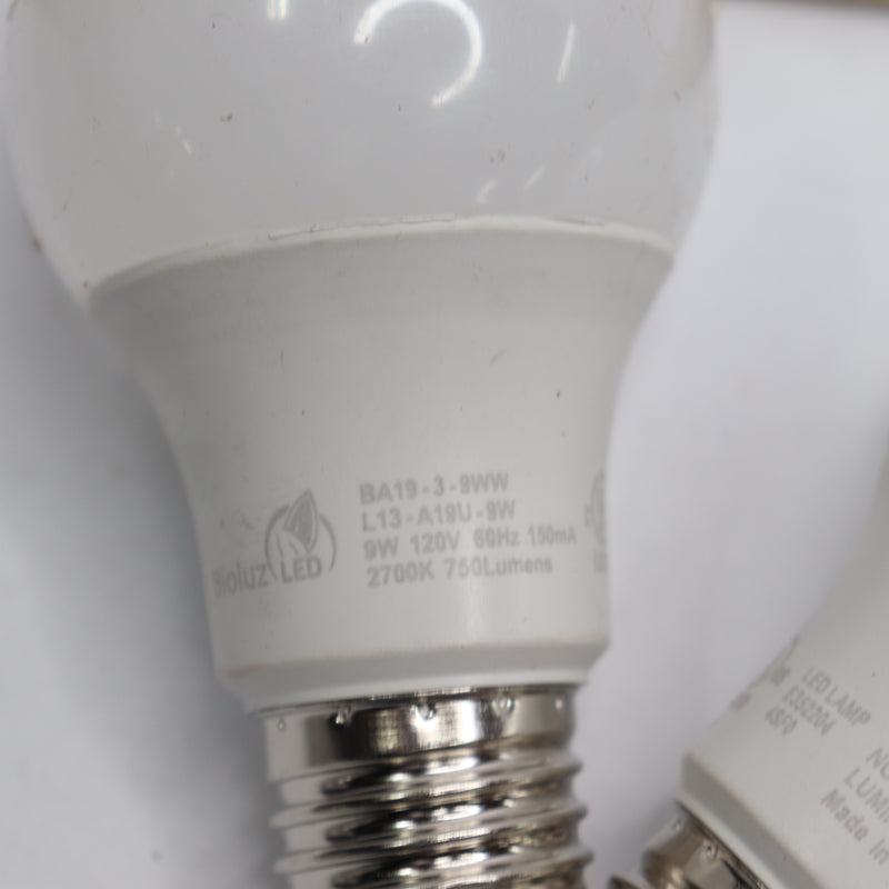 (2-Pk) Bioluz LED Light Bulbs Non Dimmable 60 Watt BA13-3-9WW