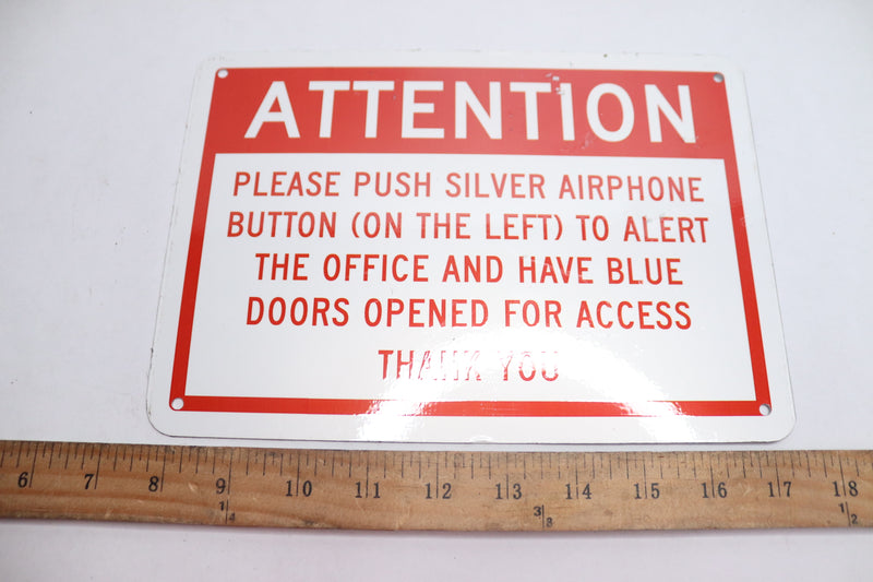 "Attention Please Push Silver Airphone" Metal Sign 7" x 10"