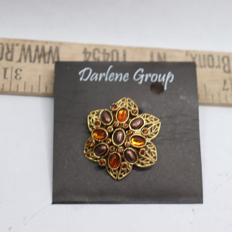 Darlene Group Vintage Art Nouveau Intricate Crest Brooch Victorian Style Gold