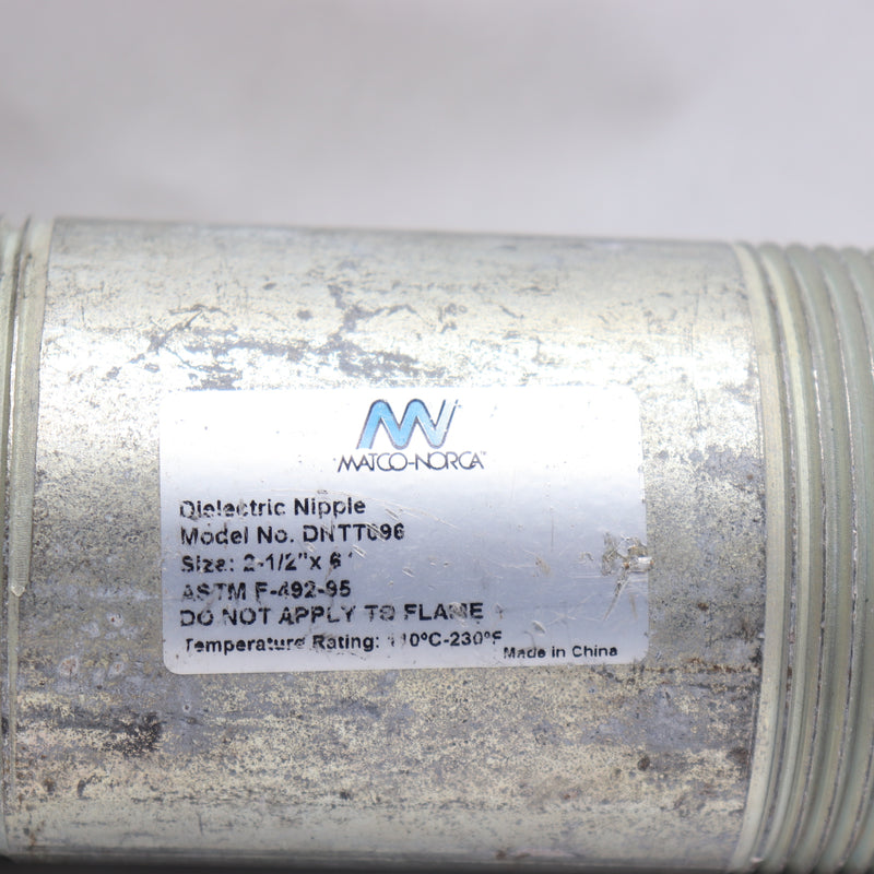 Matco Dielectric Nipple Zinc Plated Steel 2-1/2" x 6" DNTT096