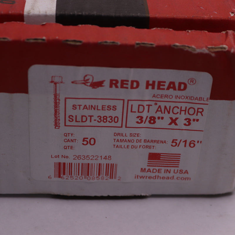 (50-Pk) Red Head Hex Head Concrete Anchor Screws 3/8" x 3" SLDT-3830