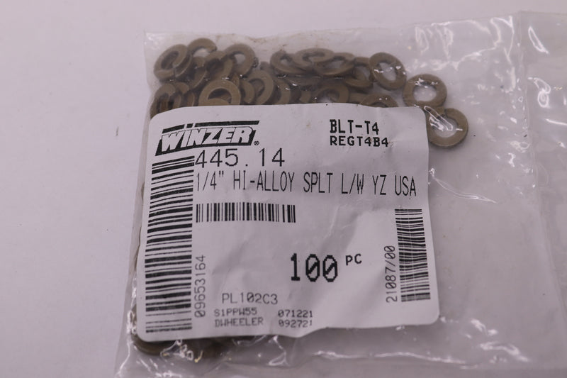 (100-Pk) Winzer Split Lock Washers Yellow Zinc Hi-Alloy Steel 1/4" 4034 445.14