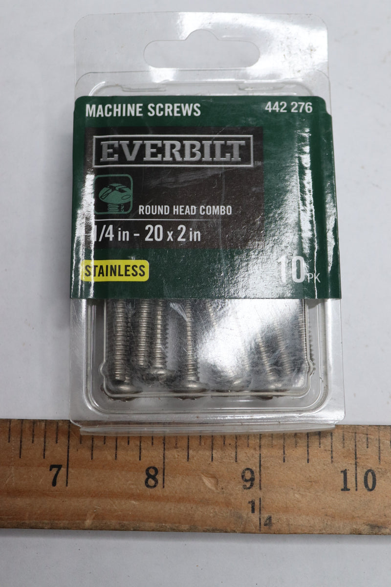 (10-Pk) Everbilt Round Head Combo Machine Screws Stainless 1/4"-20 x 2" 442 276