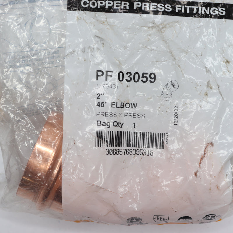 Mueller 45 Degree Elbow Copper P x P 2" x 2" PF03059