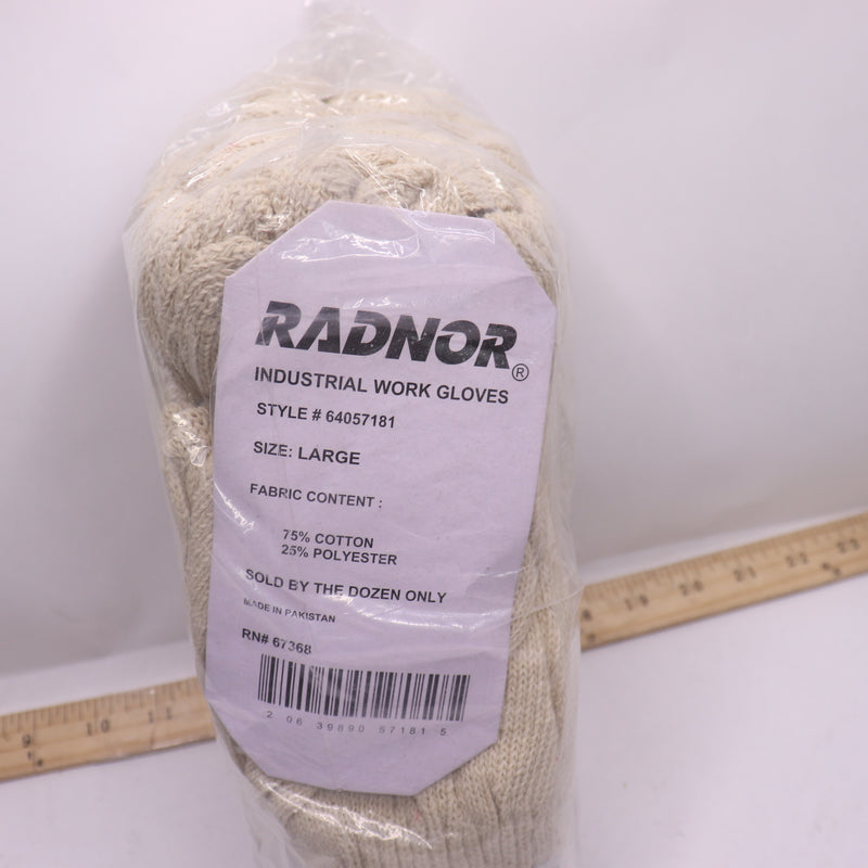 (12-Pairs) Radnor Seamless String Gloves With Knit Wrist Natural Medium Weight