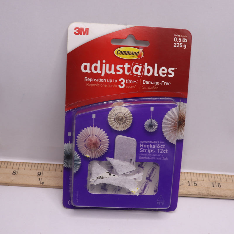3M Adjustables Repositionable 6 Hooks Clear 1/2lb