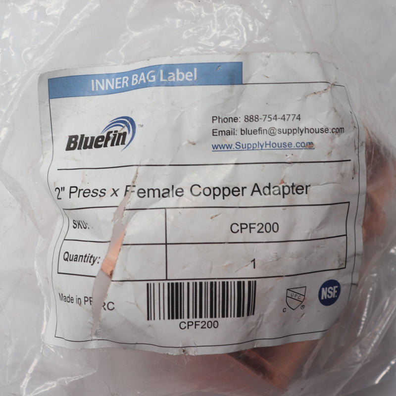 Bluefin Adapter Copper 2" Press x Female CPF200