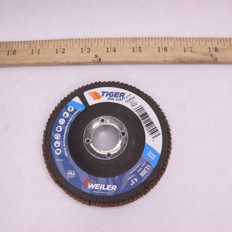 Weiler HD Abrasive Flap Disc Zirconia Alumina T27 60-Grit 7/8" Arbor 4-1/2" Dia