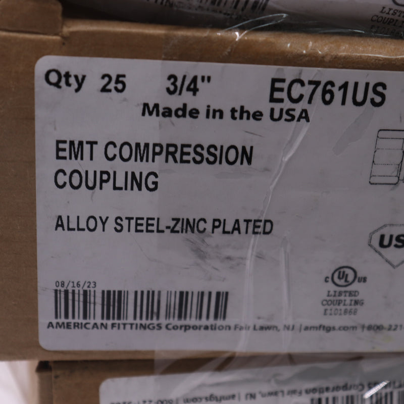 (25-Pk) American Fittings EMT Conduit Compression Coupling 3/4" EC761US