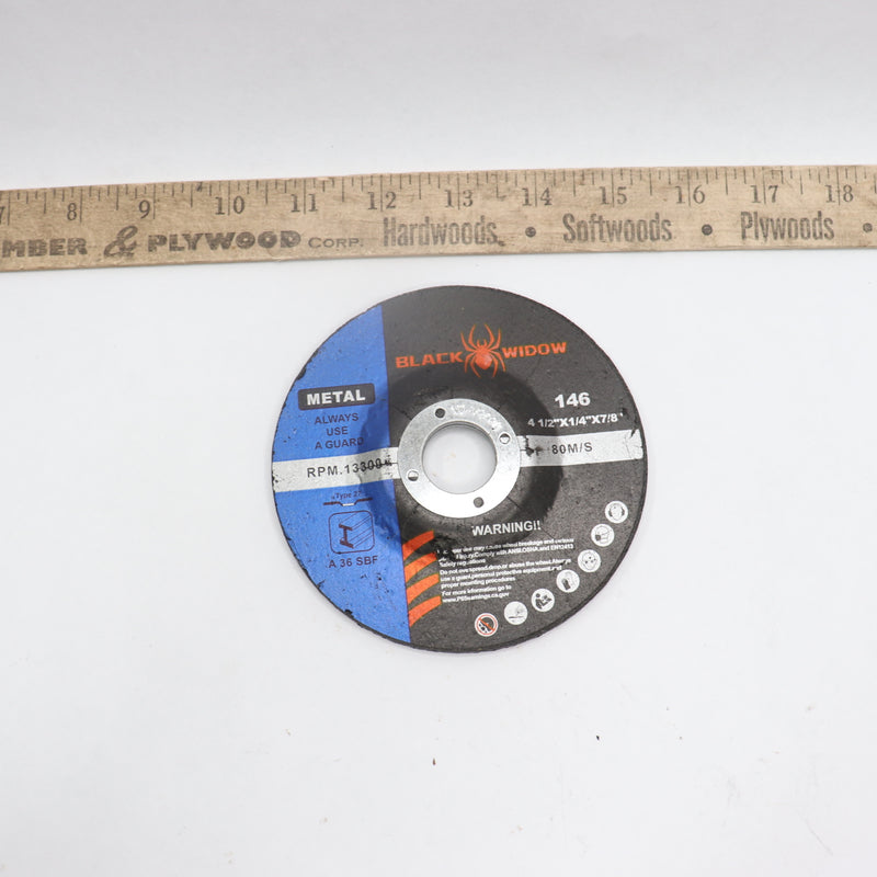 Black Widow T27 Grinding Disc 4-1/2" x 1/4" x 7/8" RPM 13,300 80 M/S 146