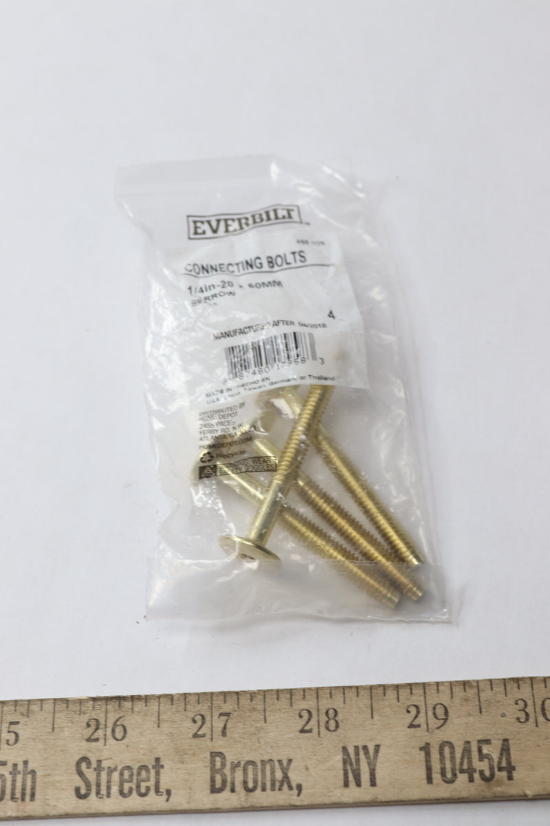 Everbilt 50188 Connecting Bolt Narrow Brass 1/4" x 2-3/8" - 4 Pack