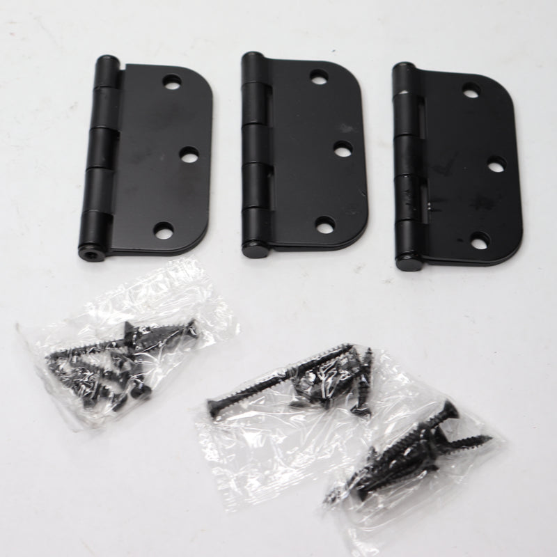 (3-Pk) Everbilt Squeak-Free Door Hinges Matte Black 3-1/2" x 5/8" Radius