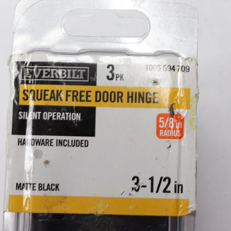 (3-Pk) Everbilt Squeak-Free Door Hinges Matte Black 3-1/2" x 5/8" Radius