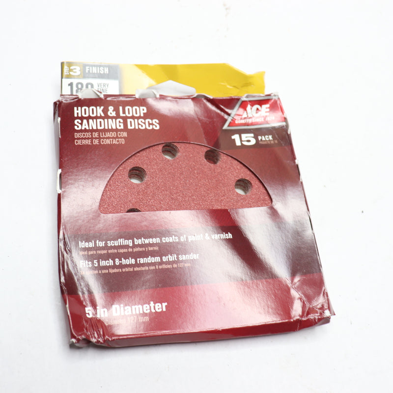 (15-Pk) Ace Hook and Loop Sanding Disc 180 Grit Extra Fine Aluminum Oxide