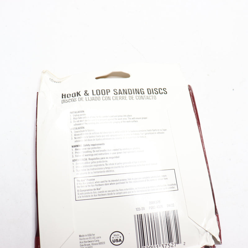(15-Pk) Ace Hook and Loop Sanding Disc 180 Grit Extra Fine Aluminum Oxide