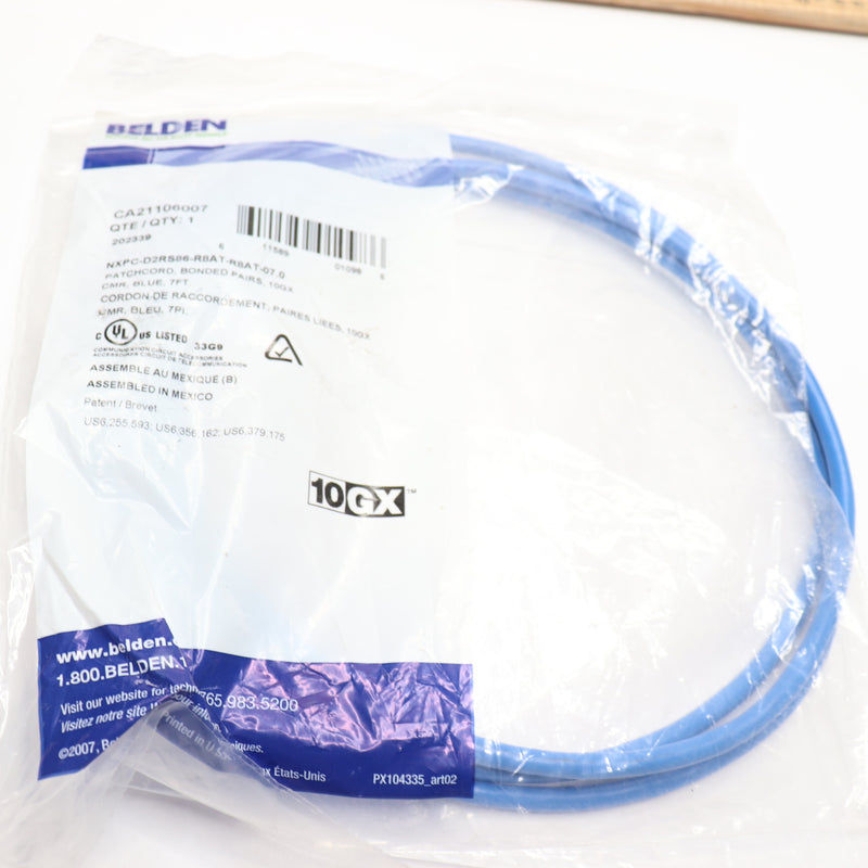 Belden 10GX Patch Cord 23 AWG Solid CMR Blue 7 Ft CA21106007