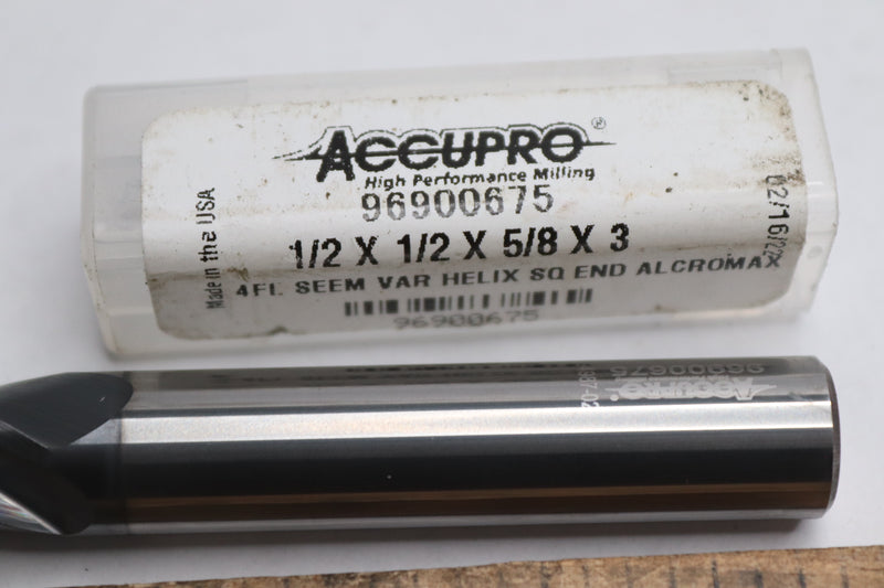 Accupro Square End Mill Solid Carbide 4-Fl 1/2" Dia 5/8" LOC 1/2" Shank 3" OAL