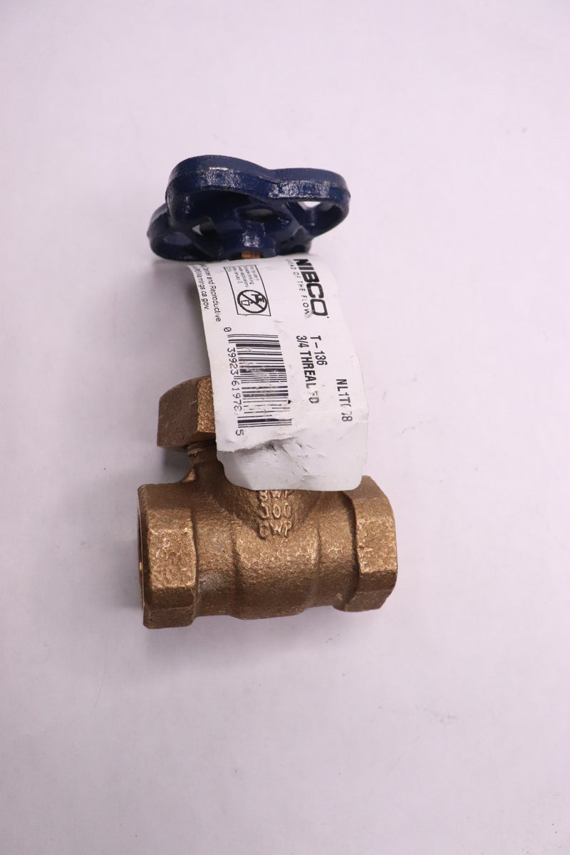 Nibco Threaded Solid Wedge Stem Gate Valve Bronze Class 150 3/4" Pipe