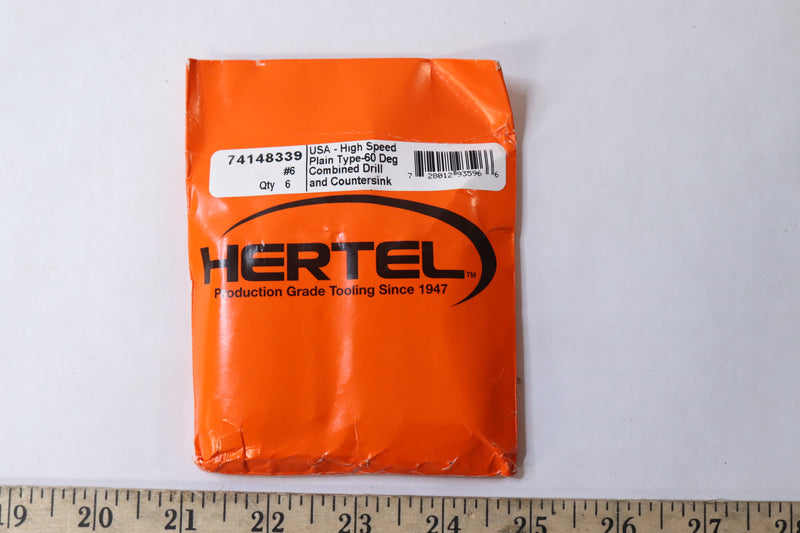(6-Pk) Hertel Combo Drill & Countersink HSS Plain Cut 60° Incl Angle