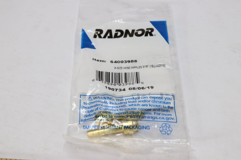(2-Pk) Radnor Brass Barbed Hose Nipple 18 B-Size 3/16" x 1 15/32 64003988
