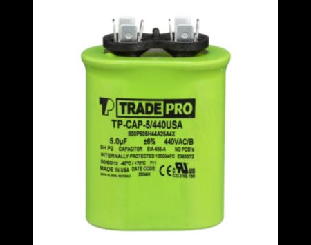 Tradepro Single Oval Run Capacitor 5 Aluminum MFD 50/60hz 440V