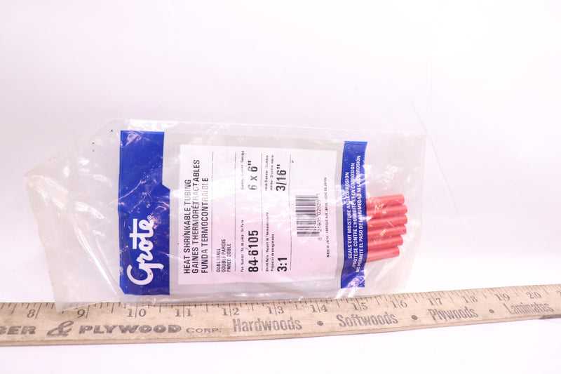 (6-Pk) Grote Dual Wall Shrink Tube Red 3/16" x 6" 84-6105