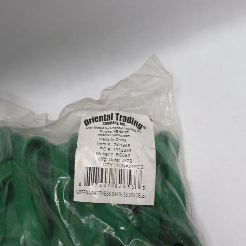 (24-Pk) Oriental Trading Kidney Cancer Awareness Bracelets Silicone Green