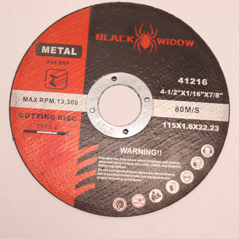 Black Widow Cutting Disc Type 1 80m/s 4-1/2" x 1/16" x 7/8" 41216