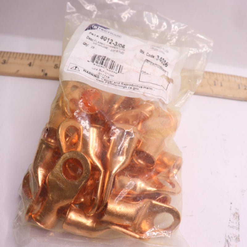 (25-Pk) Tectran Flared Lugs Copper 3/0 Gauge 3/8" 5012-3/06