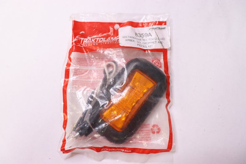 Traktolamp Rectangular M/C Fixed 6-LED Grommet and Pigtail Kit 12V Amber 8359A