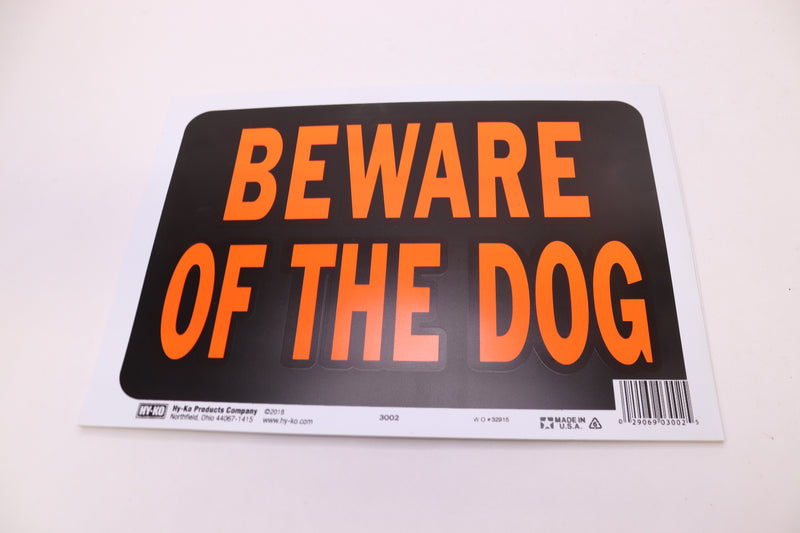 (10-Pk) Hy-Ko Hy Glo Beware Of Dog Sign Plastic 9" x  12" 3002