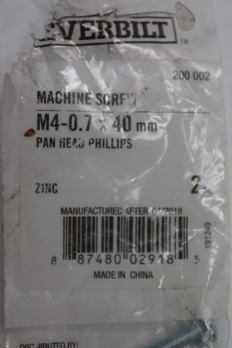 (2-Pk) Everbilt Steel Pan Head Machine Screw M4-0.7 x 40mm 200 002