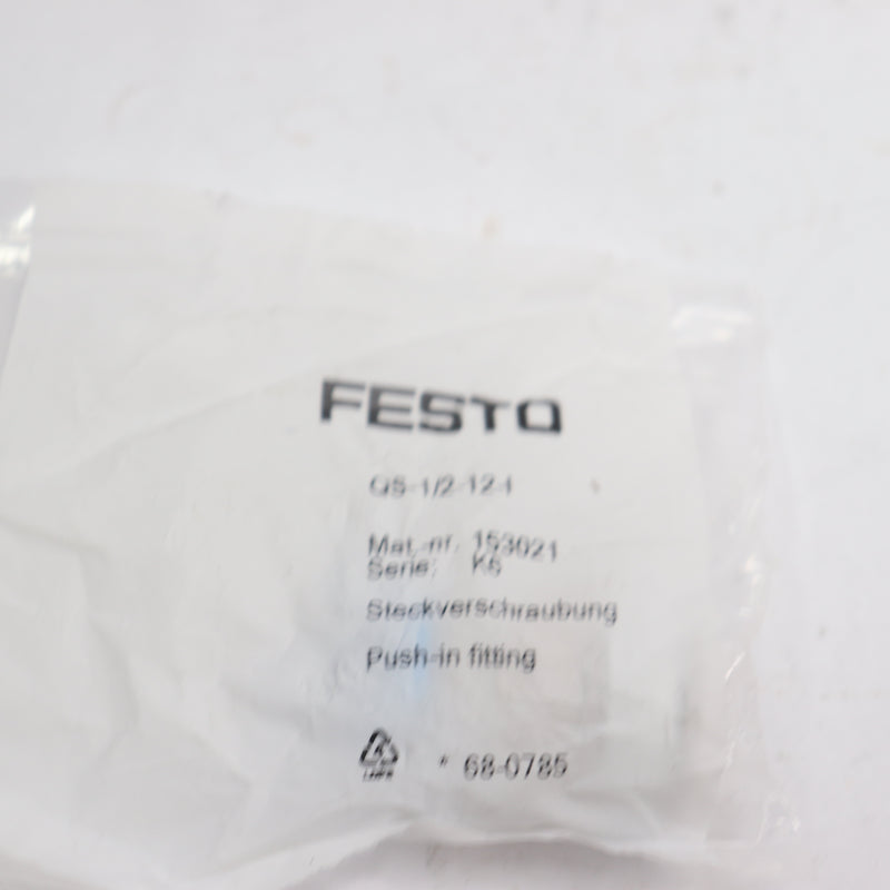 Festo Push-in Fitting Straight Threaded 1/2 Male x 12 MM QS-1/2-12-I