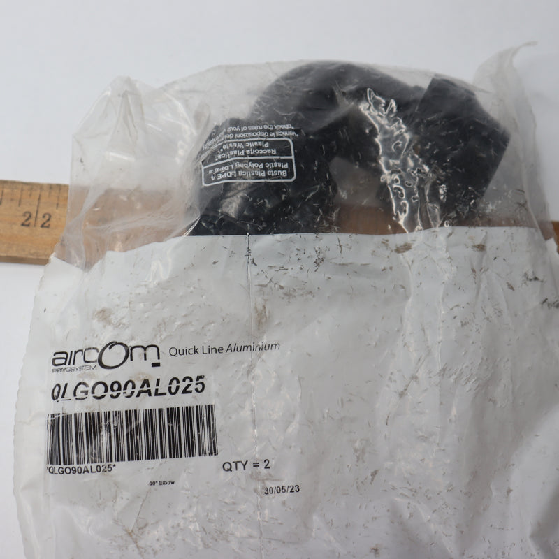 (2-Pk) Aircom 90-Deg Elbow Black Aluminum 1" QLGO90AL025