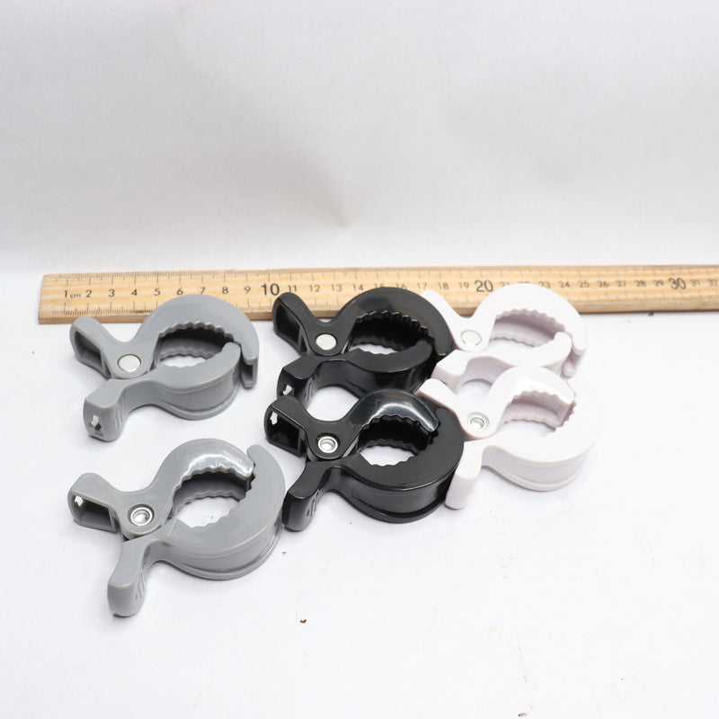 (6-Pk) Cooak Stroller Clamps Clips Black White Gray for Attaching Blankets Cover