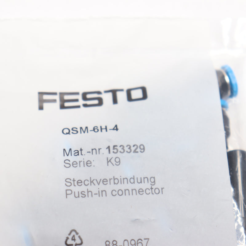 (10-Pk) Festo Push-In Connector QSM-6H-4