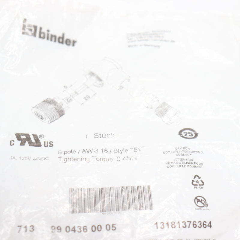 Binder Screw Connection Locking 5 Pole AWG 18 Style 2517 99 0436 00 05