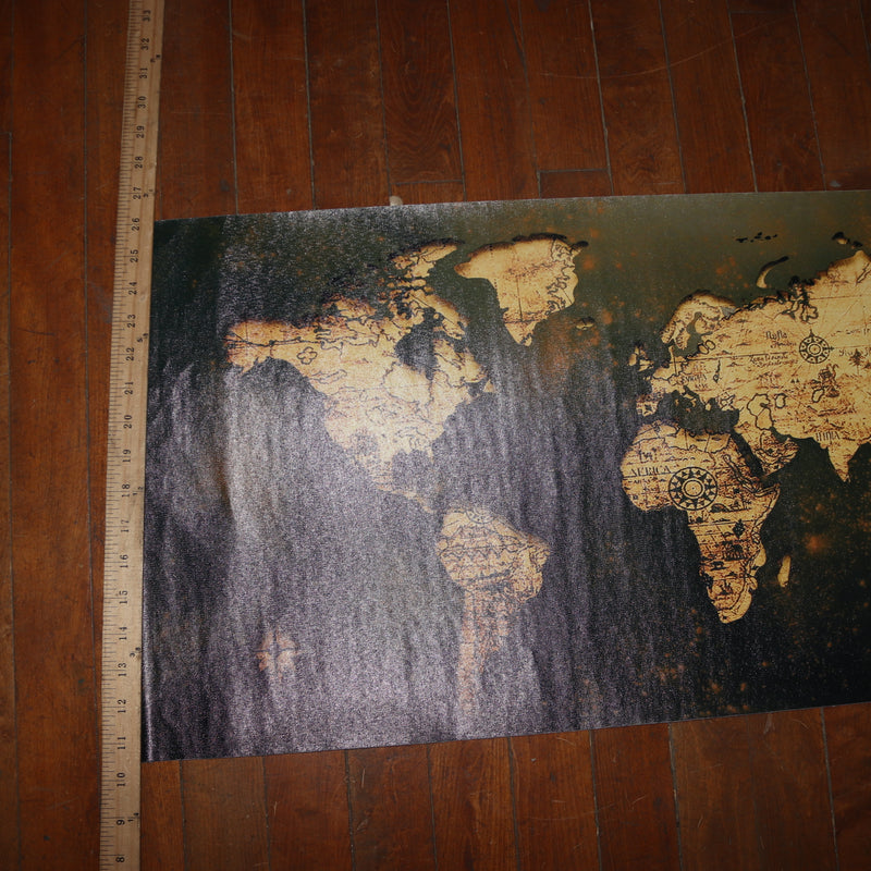 Temu Canvas Print Poster Golden World Map Wall Art Decor 15.7 x 31